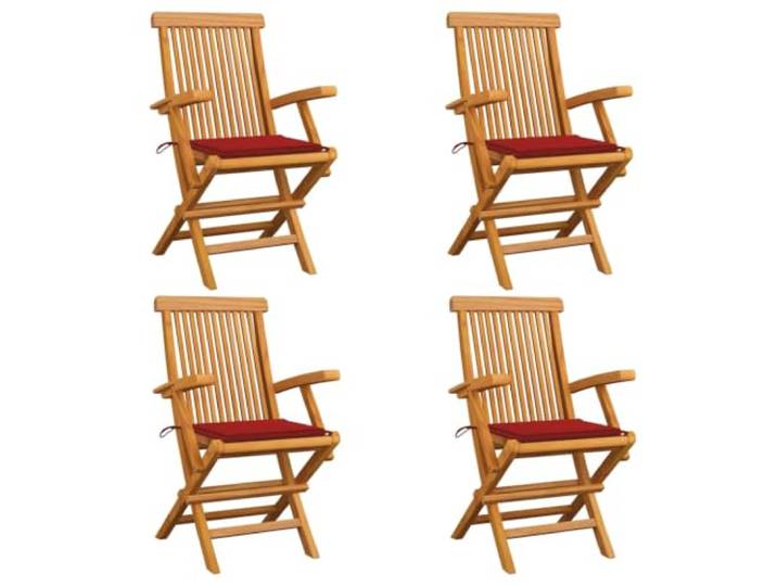 KUTYWEXFM Gartenstühle 4er Set Klappbar mit Kissen Teak Klappbare Armlehnstühle für Terrasse und Innenhof, inklusive rote Sitzpolster für entspanntes Sitzen im Freien.