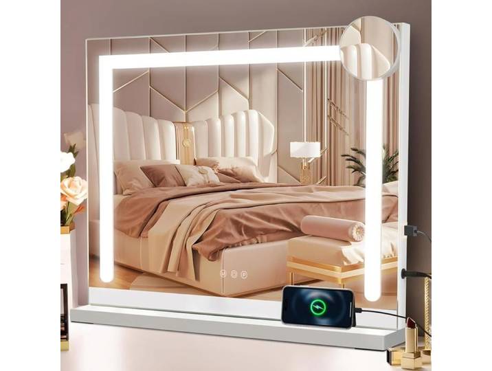 Homefire Miroir de coiffeuse de 58 cm avec éclairage 3 modes d'éclairage et port USB