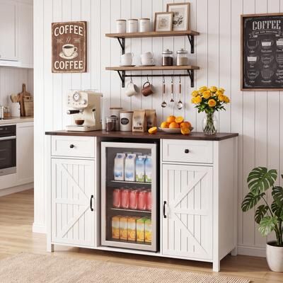 Cusp Barn "55.5"" Modern Coffee Bar with Mini Fridge Space and Built-in Charging Station, Bar Cabinet with Adjustable Shelves for Kitchen"