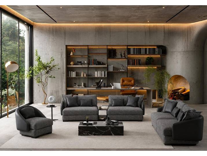 Xlmoebel 3-Sitzer 3 Sitzer Sofa Sessel Grau praktisch geräumig bequem komfortabel, 6 Teile