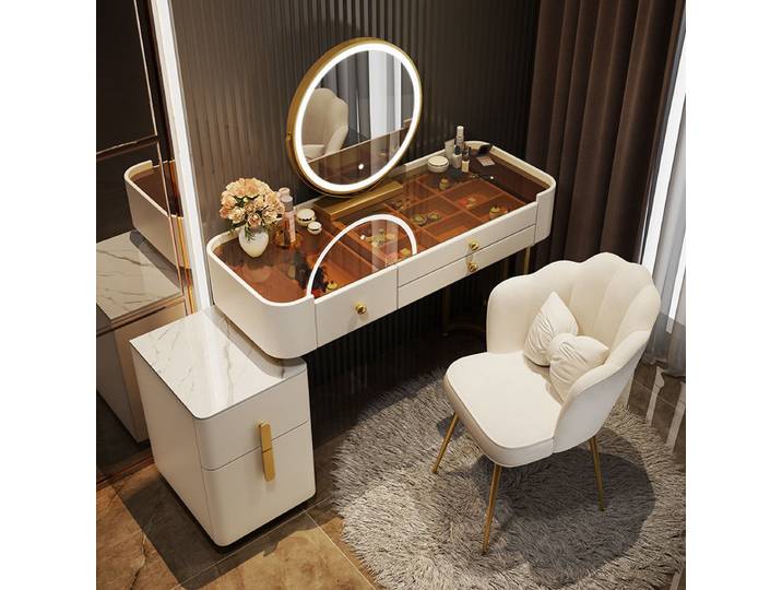 Coiffeuse De rangement De luxe chambre Led miroir moderne commodes en bois rangement femmes Coiffeuse De Chambre commode meubles