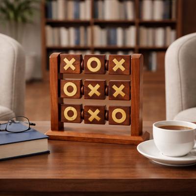Sagebrook Home "Decorative Standing Tic Tac Toe Game - 9"", Brown & Gold - 9.0"""