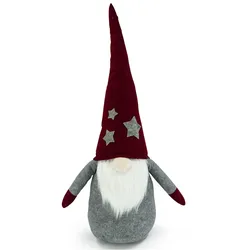 MARELIDA Wichtel ALFRED Bart Dekofigur rote biegbar Mütze graue Sterne Weihnachtsfigur 1m
