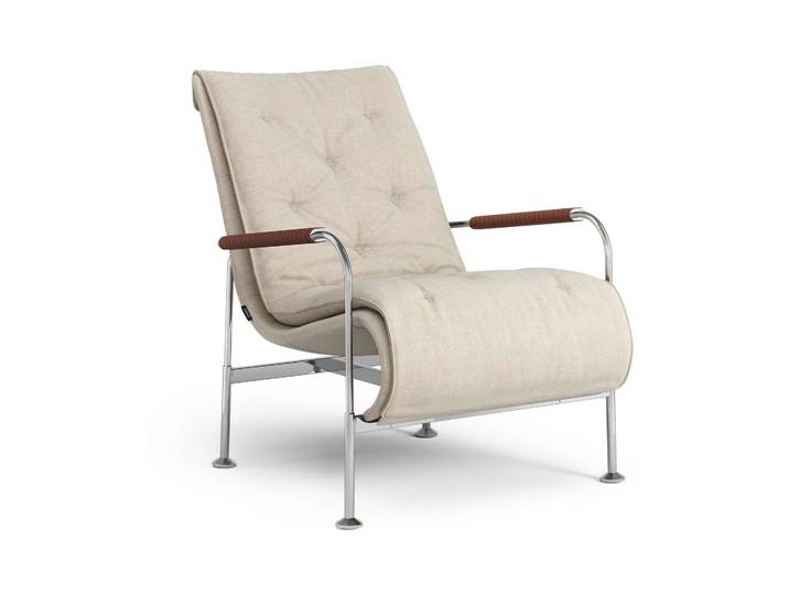 Swedese Fauteuil Serpentine Tissu Romo Linara Rye-chrome-Tärnsjö Cognac