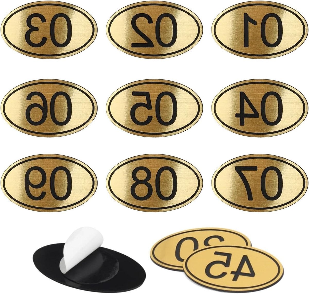 Tafelnummers Ovale Tags - Nummering Stickers - Locatie Aanduiding - Gegraveerde Cijfers - 1 tot 400 - Goud