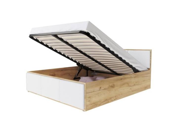 Lit coffre Barcelona 140 x 200 cm avec sommier à lattes relevable Chêne - Blanc