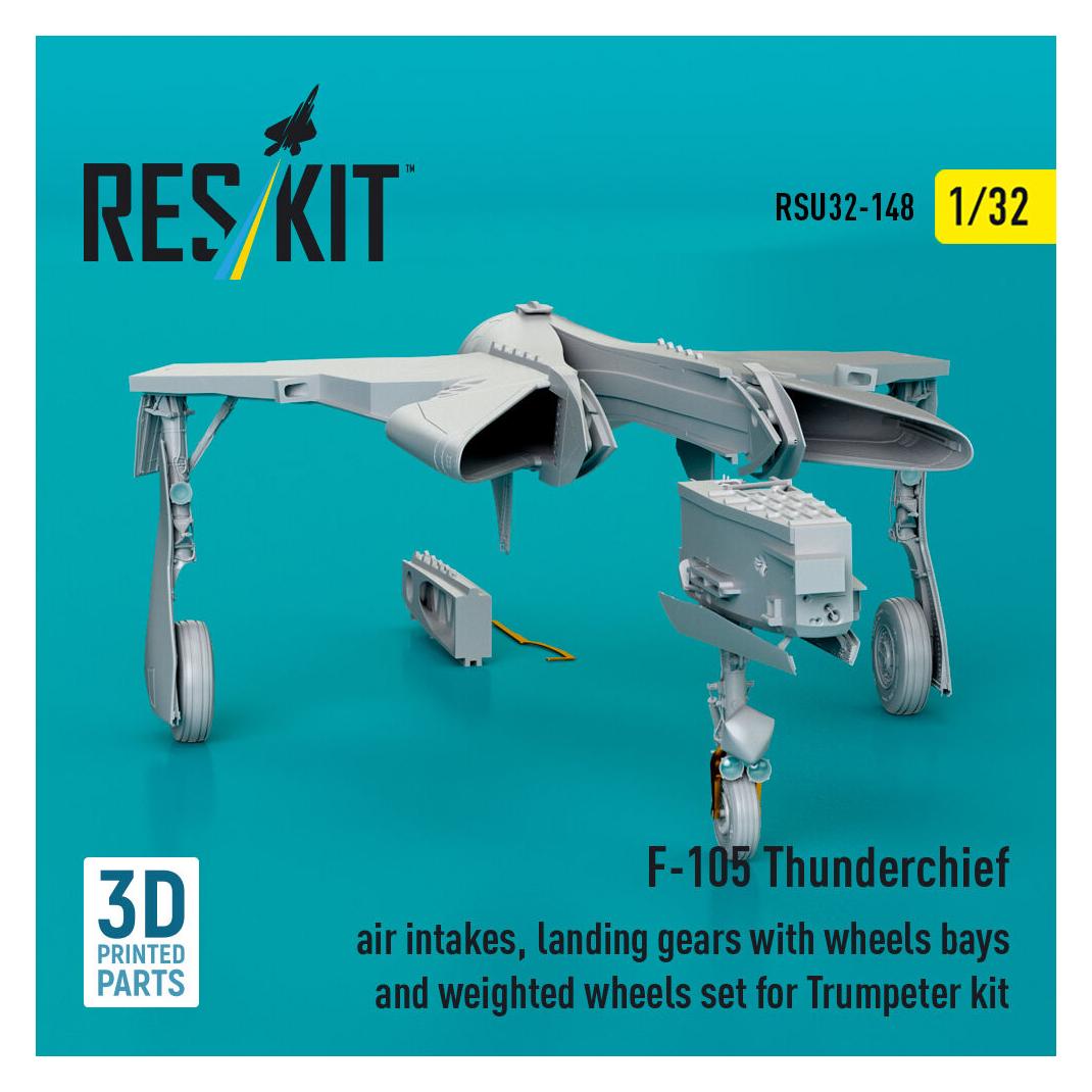 ResKit F-105 Thunderchief air intakes, landing gears with wheels bays and weighted wheels set for Trumpeter (RSU32-0148)
