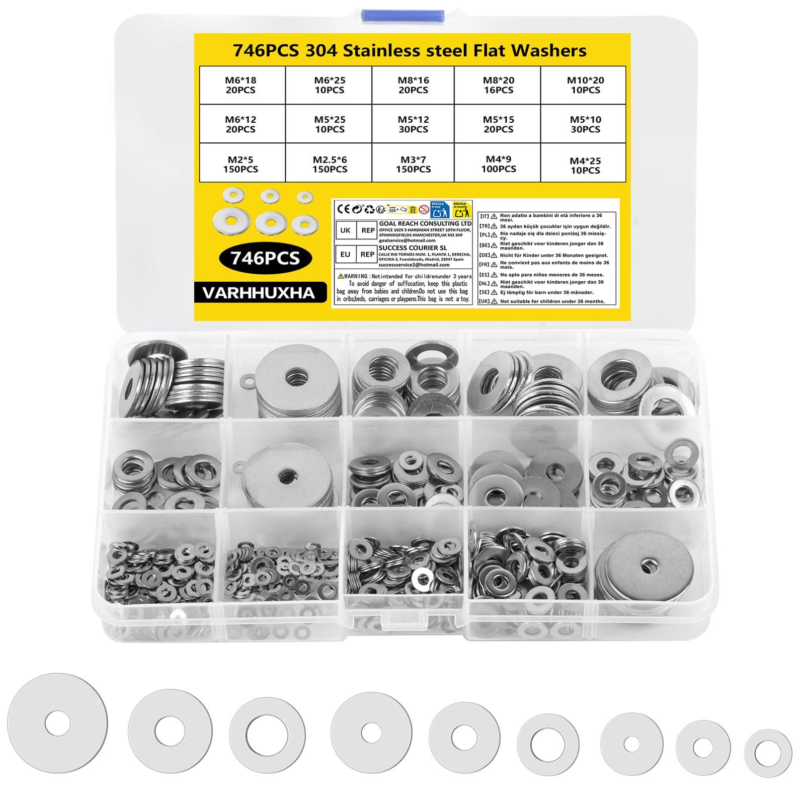 Selius RVS Onderlegringen Assortiment, 746 stuks, M2-M10
