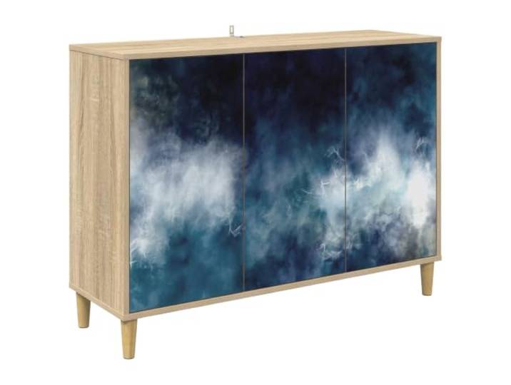 HGFDVCMR Sideboard RAALTE 102x33x75 cm Sonoma Holzwerkstoff Stilvoller Anrichteschrank mit dekorativem Muster, 3 Türen und erhöhten Füßen für Wohnzimmer und Flur.