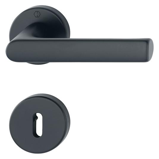 Hoppe Rosettengarnitur Hamburg 1700 / 42KB/42KBS Aluminium F9714M rund OB DIN links / rechts D/D (Türgriff) (11907873)