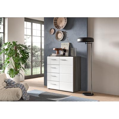 Kommode HOME AFFAIRE "Rumba, Breite 80cm, in Rauchsilber Nachbildung/Weiß Hochglanz", grau (rauchsilber nachbildung, weiß hochglanz tiefzieh), B:80cm H:85cm T:37cm, Sideboards, Kommode, Kommode, Sideboard, Schrank