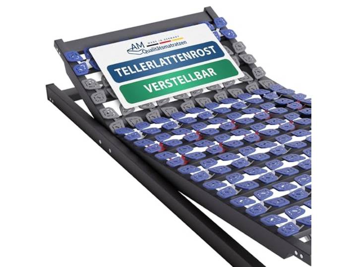 AM Qualitätsmatratzen 7 Zonen Tellerlattenrost 90x190 verstellbar bis 130 kg mit 45 Tellern - Made in Germany - Punktelastisches Tellerlattenrost Kopf und Fußteil verstellbar 90x190