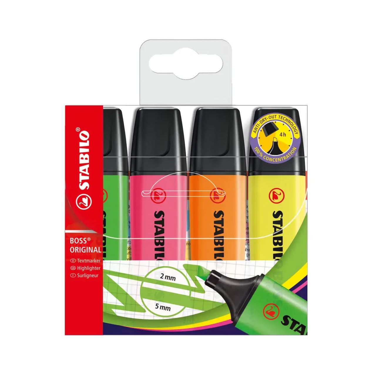 STABILO BOSS ORIGINAL Textmarker farbsortiert, 4 St. (70/4)