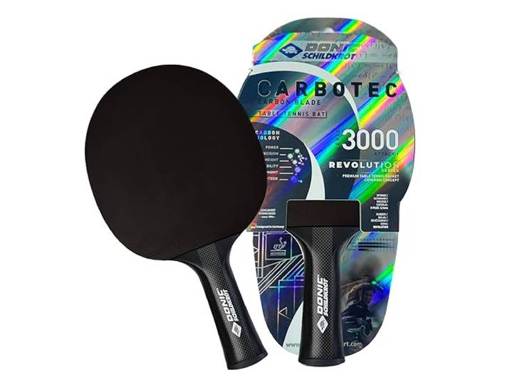 Donic-Schildkröt CarboTec 3000 Tischtennisschläger – Carbon-Schläger aus einem Guss mit 50% Carbonanteil – QRC Revolution Belag mit S-Plus Schwamm 2,1mm, Spieltyp Attack, konkaver Griff