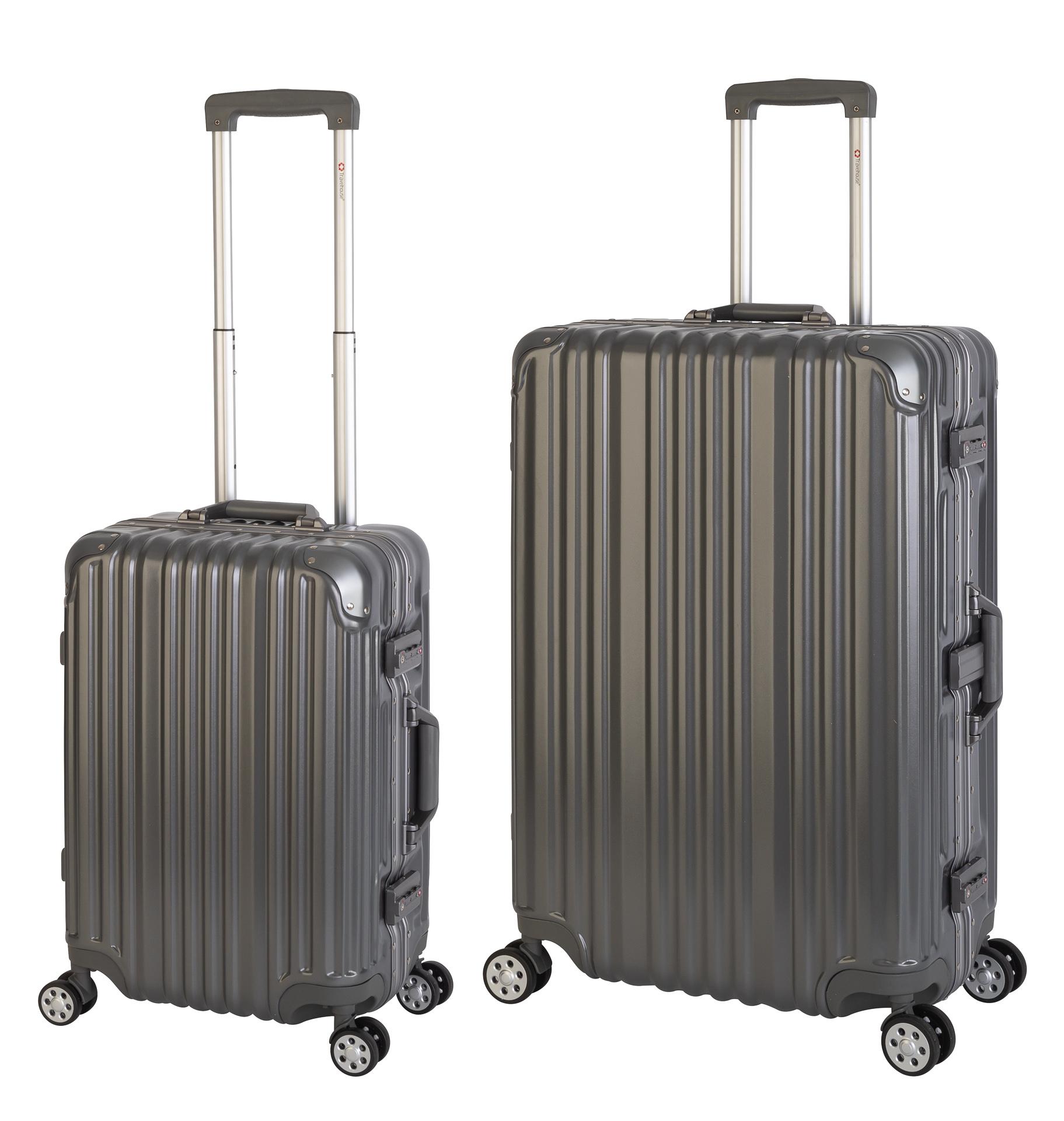 2er Reisekoffer Set, Handgepäck, Koffer L, Hartschalen Polycarbonat Alu Trolley Travelhouse London 2er Kofferset S, L, Grau