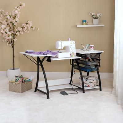 Sew Ready Pro Stitch Sewing Machine, Hobby and Sewing Table with Folding Top, Height Adjustable Platform, and Storage, Charcoal / White