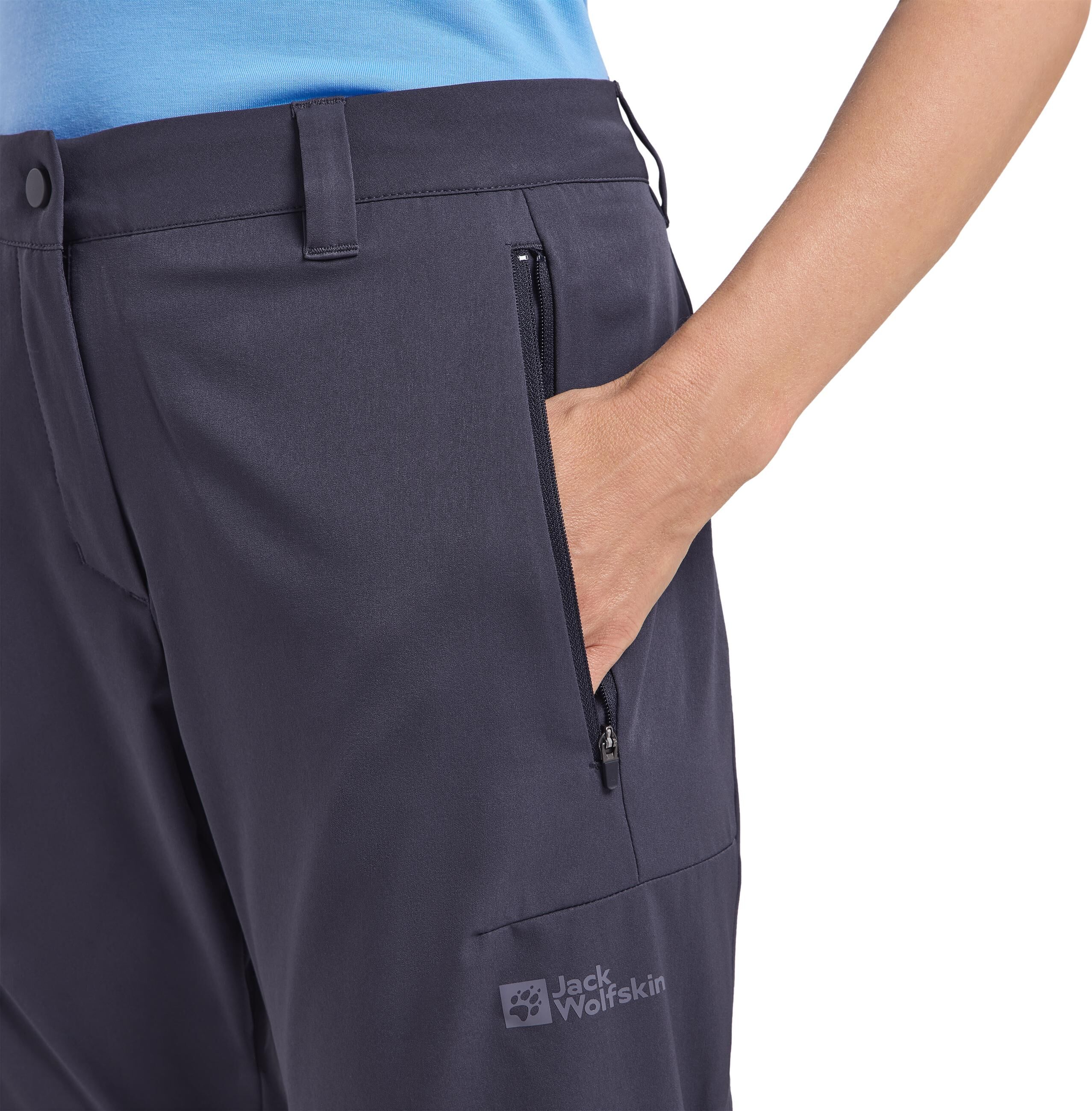 Trekkinghose JACK WOLFSKIN "HIKING ALPINE PANTS W", Damen, Gr. 36, Normalgrössen, grau (graphite), Obermaterial: 87% Polyester, 13% sonstige Fasern, Hosen Trekkinghose graphite 36, Normalgrössen