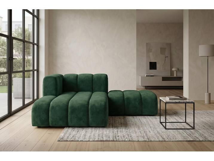 Kaiser Möbel Modulare Chaiselongue mit Hocker, Velvet-Stoff Riviera, Grün, Links, GRAND