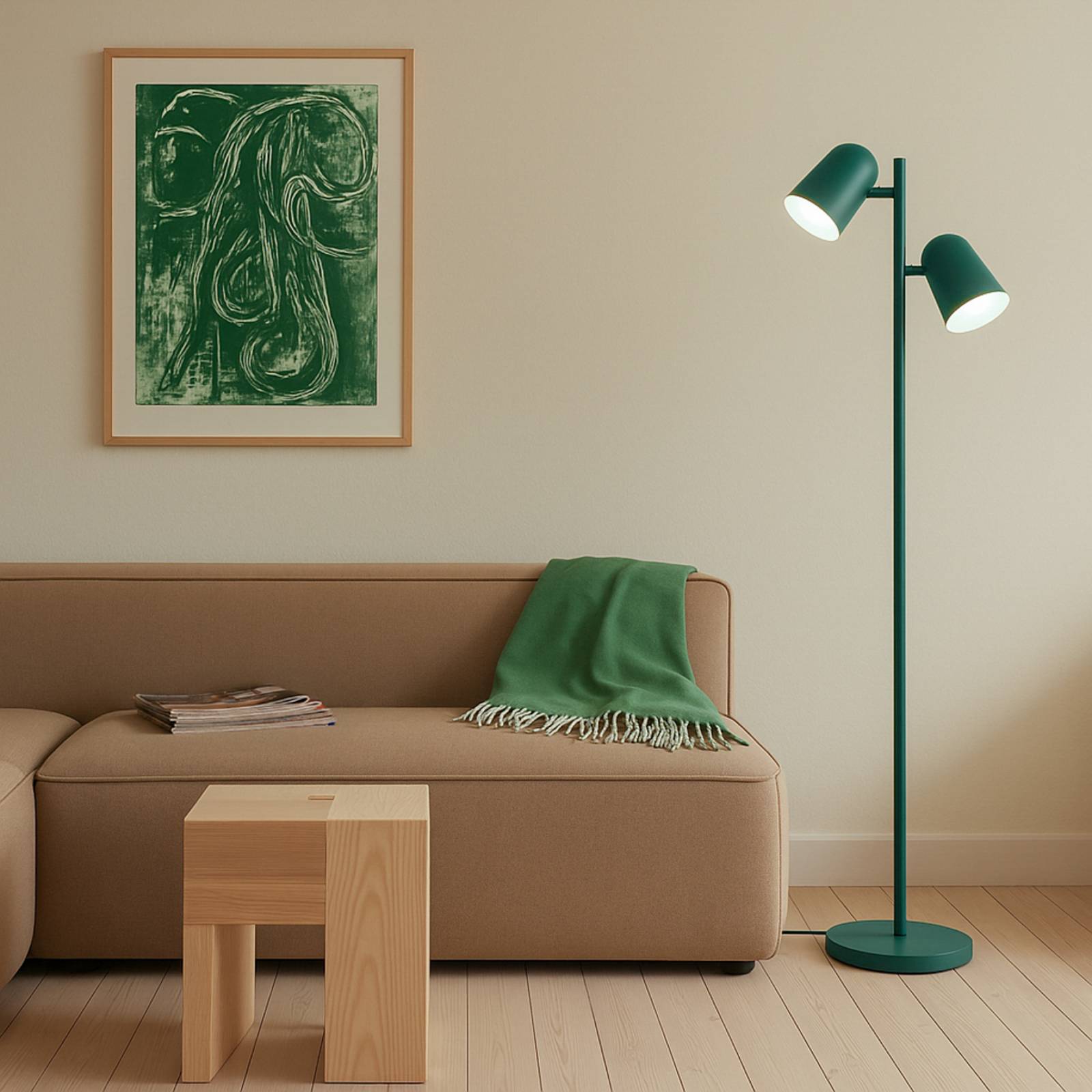 Floor Lamp Isara Lindby, Green, Living / Dining Room, metal, Modern, Floor Lamp