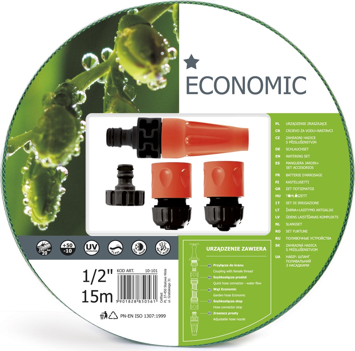 Cellfast Slangset ECONOMIC 1/2" met 15 meter slang en accessoires