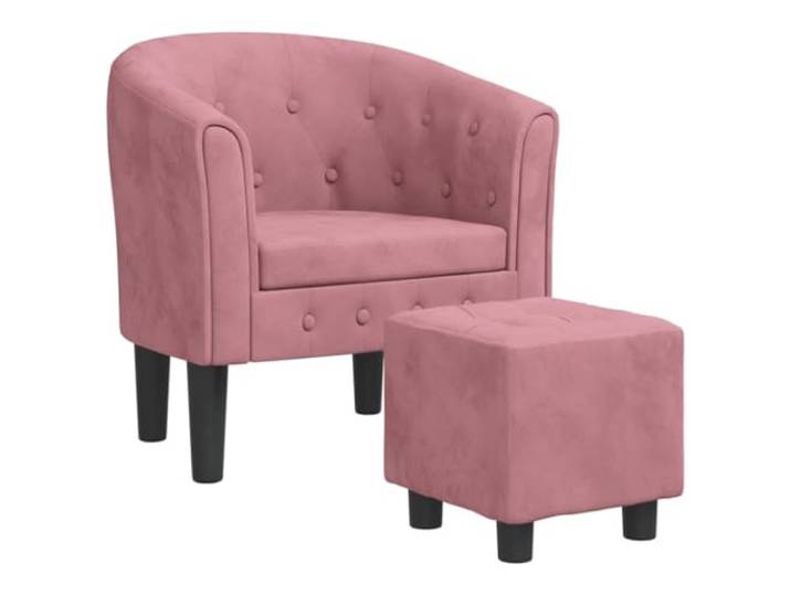 Clubsessel mit Fußablage Rosa Samt aus Kiefernholz Samtbezug, stabiler Sperrholzrahmen, Fußablage als Sitzfläche, kompaktes Design