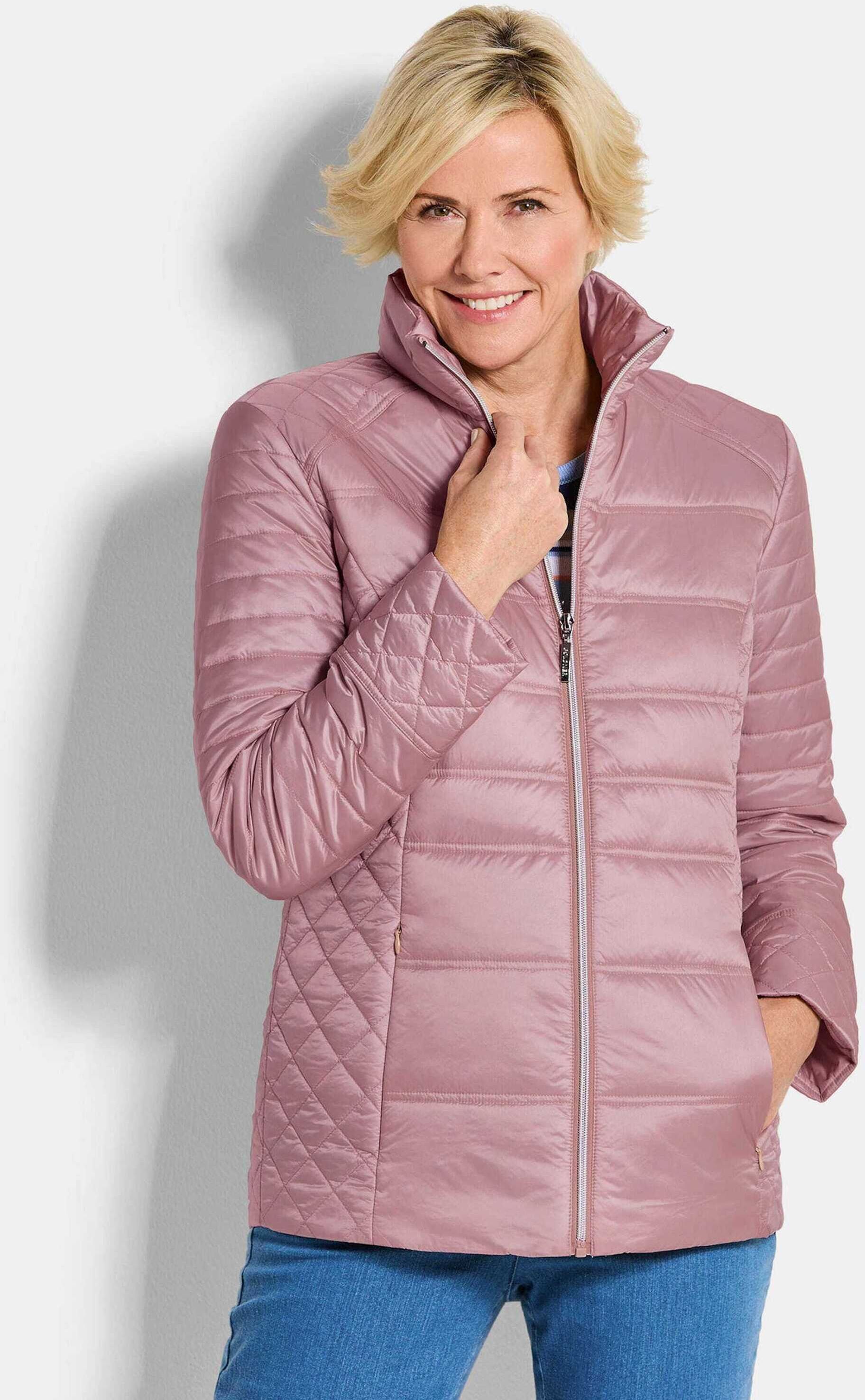 Steppjacke GOLDNER "Übergangsjacke mit Muster-Mix", Damen, Gr. 50, rosa (rosé), Obermaterial: 100% Polyamid PA., gerade, Jacken Steppjacke, RV Taschen