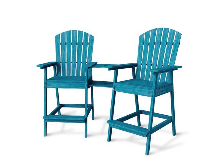 Chaise Adirondack Bar Hauteur Bois Massif Lot 2 – Fauteuil Jardin Relaxation avec Plateau pour Terrasse & Balcon Bleu