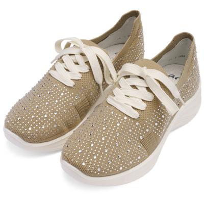 Slip-On Sneaker ARA "SEATTLE", Damen, Gr. 7, ungefüttert, beige (sand), Textil, Schuhe, Keilabsatz, Slipper, Freizeitschuh mit Strasssteinen, H-Weite