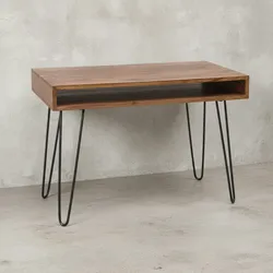 KADIMA DESIGN Massivholz Sheesham Schreibtisch Retro - Industrial Look, Große Tischplatte, Haarnadelbeine, KADIMA DESIGN