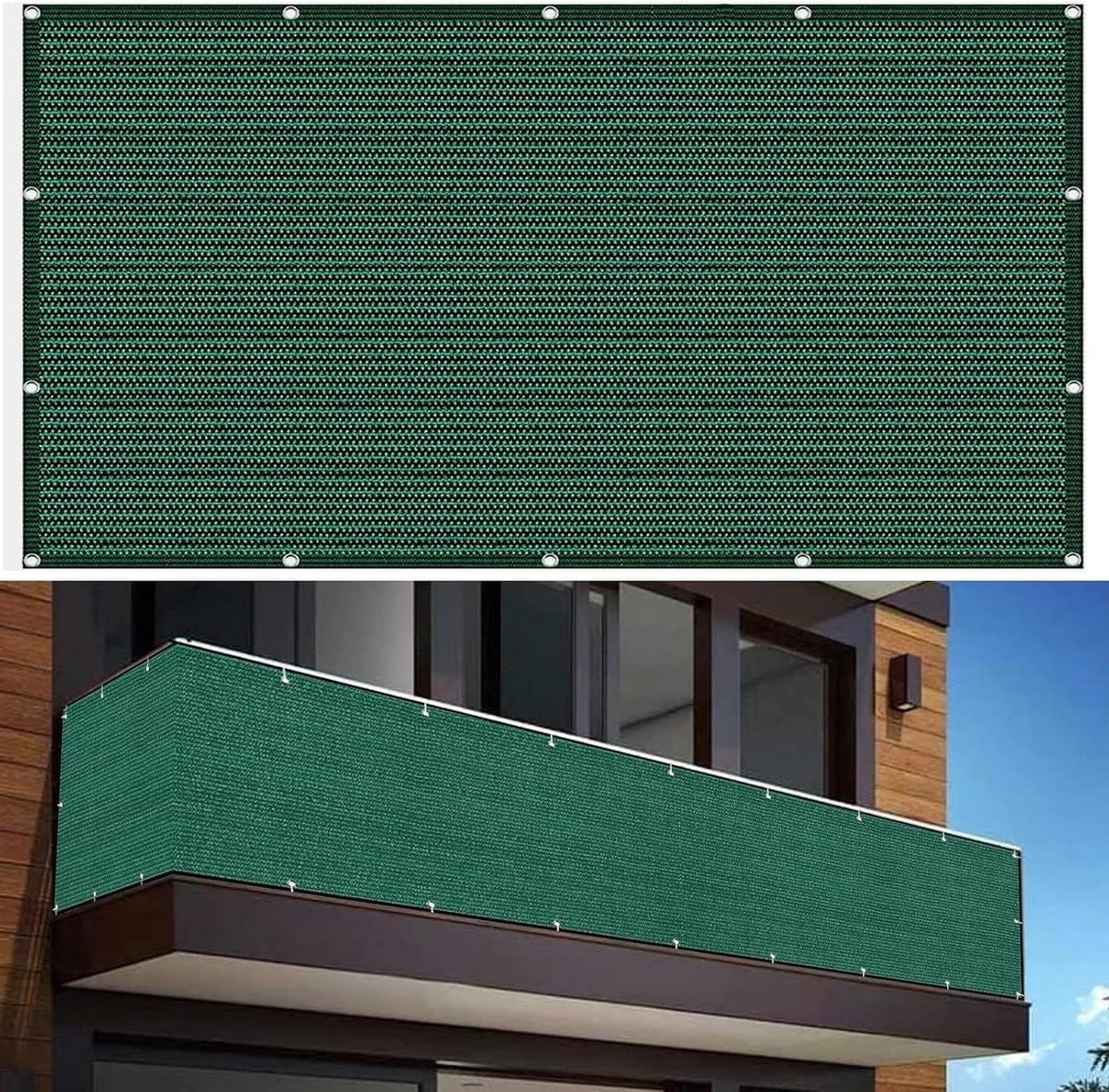 Balkonscherm Donkergroen - Privacyscherm met 95% UV-bescherming - 300 x 100 cm