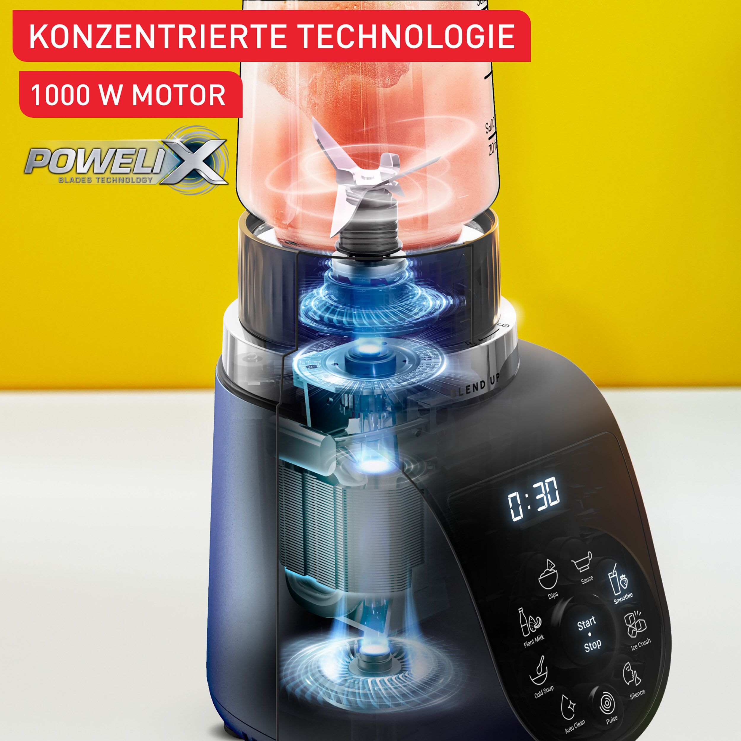 Tefal Standmixer "BL19H4 Blend Up", blau (boreal blau), B:12,8cm H:38,8cm T:18,2cm, Zerkleinerer, 8 automatische Programme, kompakt, Silence-Modus, Standmixer