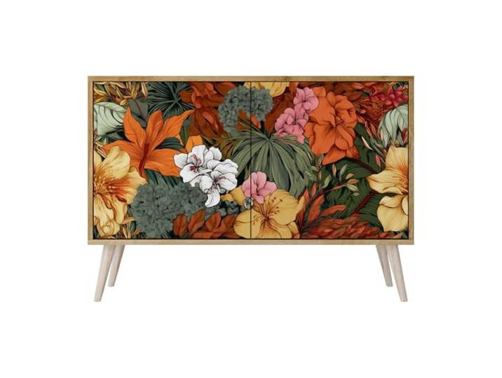 SPACEREBELS Moderne Kommode Mit 2 Türen 111x57,3x42 cm Kleiderschrank mit Mustern Komodenschrank Möbel TV Schrank Sideboard Flurkommode Wohnzimmer Mehrzweckschrank Flur Natur