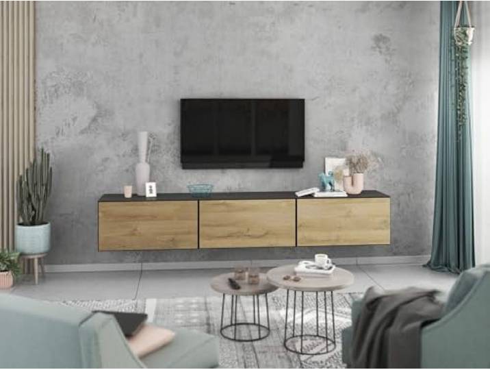 moebel-dich-auf Lowboard VARIANTO 4, Schrank Set, anthrazit matt/Evoke Eiche griffloses TV-Board, 3 TLG., 228 cm hängend