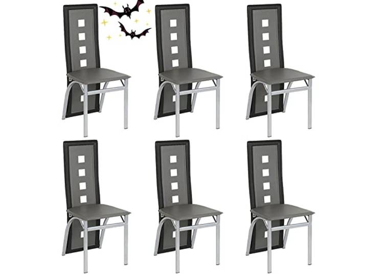 LANTUS Esszimmerstühle, 4 Stück, hohe Rückenlehne, breiter Sitz, Esszimmermöbel, Wohnzimmerstuhl aus PVC-Leder, für Küche, Esszimmer, Garten, Grau + Schwarz, 6 Stück