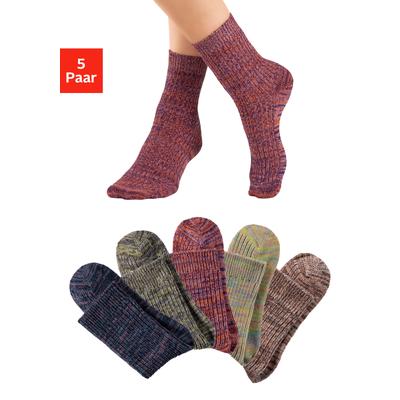 Socken LASCANA, Damen, Gr. 35/38, bunt (1x gelb, bunt, 1x grün, bunt, 1x rot, bunt, 1x blau, bunt, 1x hellbraun, bunt), Baumwollmischung, mehrfarbig, Socken Socken, gestrickt mit farbigen Garnen