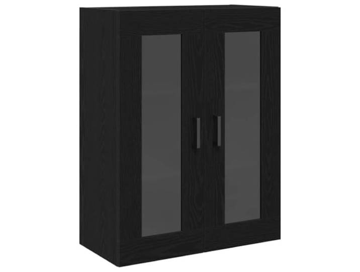 Roanoer Wandschrank Schwarz Eichen-Optik mit Glastüren 69,5x34x90 cm Stilvolle Hängeaufbewahrung für Wohnzimmer und Flur mit zwei transparenten Glastüren und handlichen Stangengriffen.