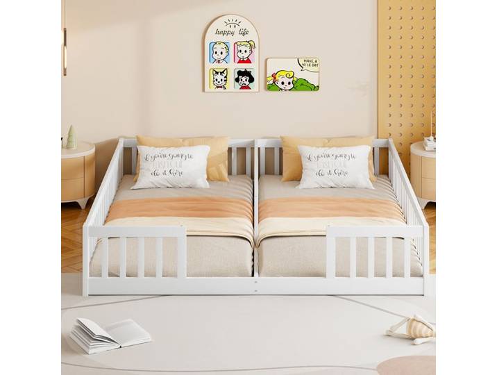 Lit enfant ULEVR avec barrière 2 x 90 x 200 cm Blanc