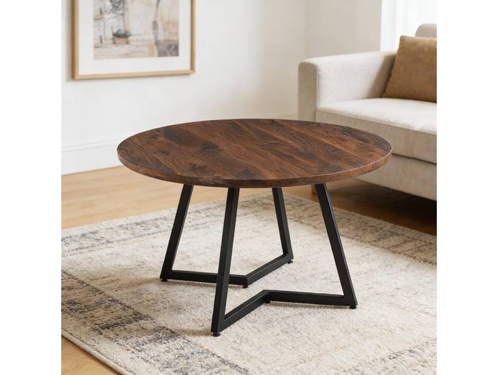 okwish Runder Sofatisch mit Metallbeinen, Couchtisch 110 x 110 x 75 cm, MDF,Esstisch Für Wohnzimmer in Nussbaum