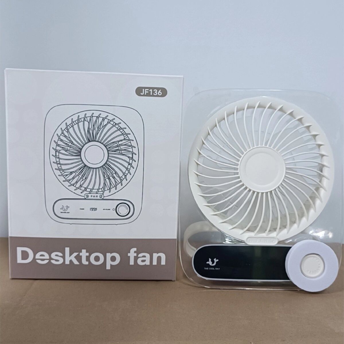 INF Mini USB wiederaufladbarer Tischventilator mit Nachtlicht 3000mAh – Faltbar 180° Breitwinkel, 199-stufige stufenlose Weiß