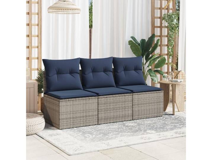 Canapé de jardin 3 places-Salon de jardin-Sofa de jardin avec coussins en rotin gris 432026