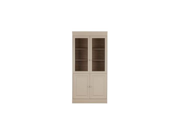 Vitrine en bois de pin gris, 4 portes vitrées, étagères ajustable