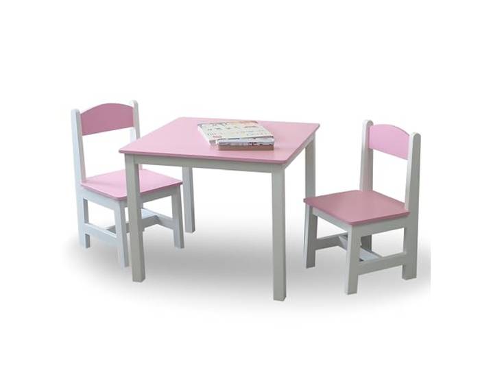 habeig Kindertisch & 2 Stühle, Kindersitzgruppe, Kindermöbelset, Hocker, Schreibtisch, Tisch- und Stuhlset, Kinderzimmer, 60x50x50cm (Rosa/Weiss)