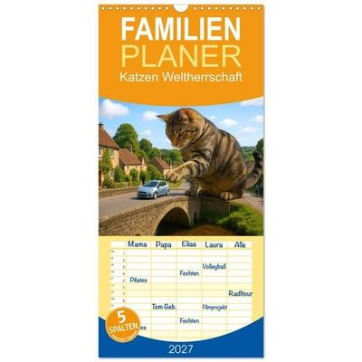 Familienplaner 2027 - Katzen Weltherrschaft mit 5 Spalten (Wandkalender, 21 x 45 cm) CALVENDO