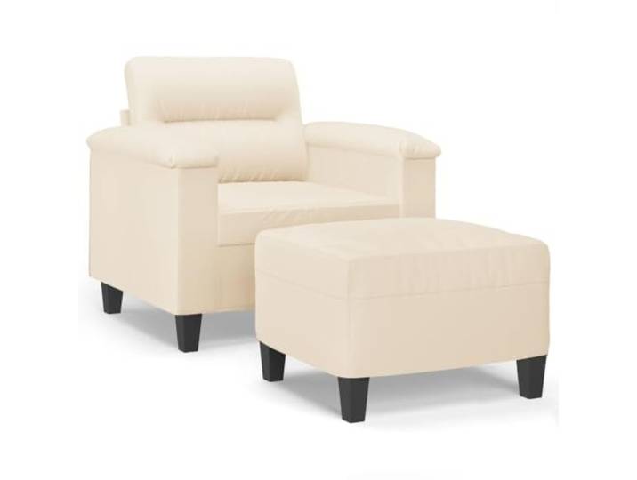 KUTYWEXFM Sessel mit Hocker Beige Mikrofaser Relaxsessel Bequemer Polstersessel mit Fußhocker für Wohnzimmer und Schlafzimmer. Stabile Metall-Konstruktion bis 110 kg belastbar.