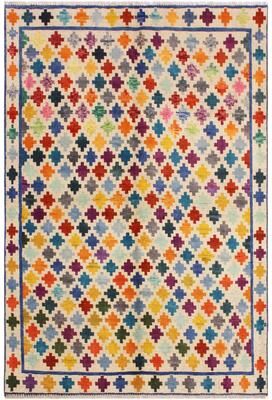 Treasured Knots Eclectic Balochi Pace Beige/Blue Hand Knotted Wool Rug - 4'10'' x 6'6''