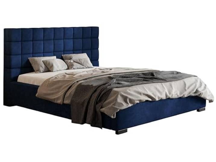 Emporius Polsterbett 140x200 Noris - Schlafzimmerbett, Doppelbett mit Bettkasten 140x200, Lattenrost, Samtstoff (Dunkelblau - Kronos 09)
