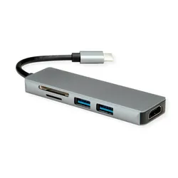 Roline Dockingstation USB Typ C, 4K HDMI (USB-C, 4 Ports), Dockingstation + USB Hub, Silber