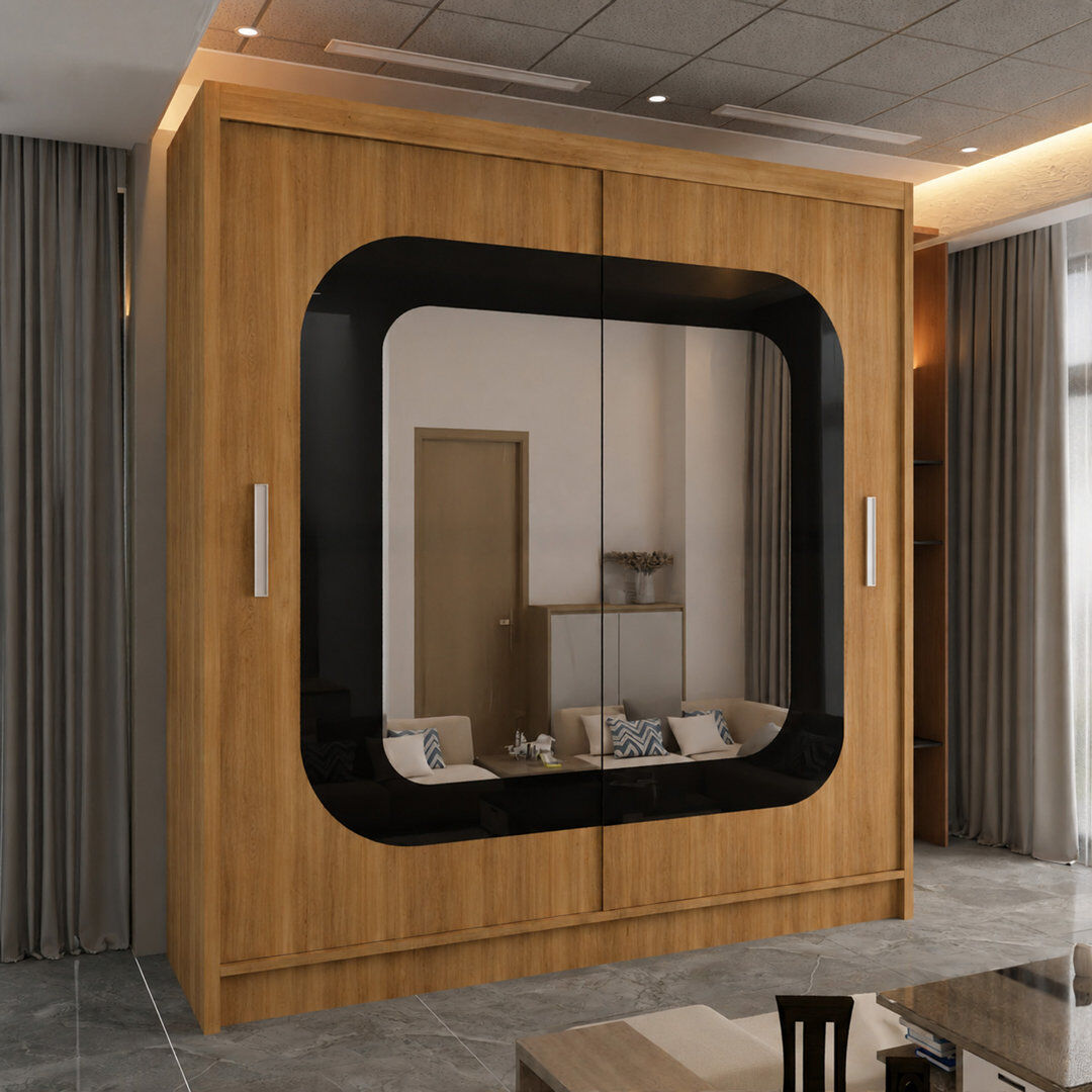 Ivy Bronx Chorley Sliding Mirror Door Wardrobe – Modern Freestanding Bedroom Storage in 2 Sizes and 5 Colour Options Walnut 217cm H x 203cm W x 62cm D