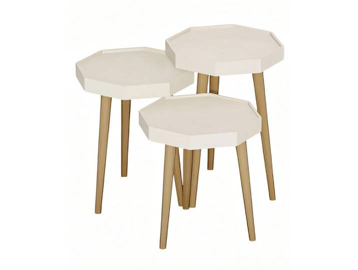 Xlmoebel Satztisch Weißer Holz Beistelltisch im modernen, achteckigen Design (3-teilig, 3-St., MaßeBeistelltisch 1, MaßeBeistelltisch 2, MaßeBeistelltisch 3), Made in Europa