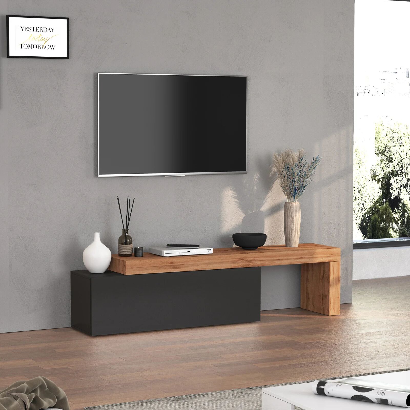 garneroarredamenti Mobile porta tv 220x51h cm antracite rovere Block